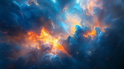 Fototapeta premium Ethereal blue and orange wisps with blurred aura effects, otherworldly landscape, vibrant colors, wisps. Otherworldly Aura. Illustration