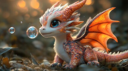 Obraz premium Cute dragon, soft, fantasy, and nature
