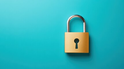 Naklejka premium Golden Padlock on Bright Turquoise Background Symbolizing Security and Protection of Valuable Information