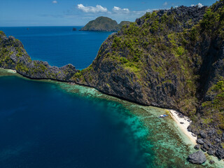 Island landscape from a drone around El Nido, Palawan, Philippines.