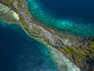 Island landscape from a drone around El Nido, Palawan, Philippines.