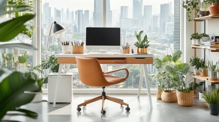 Modern Home Office with City View