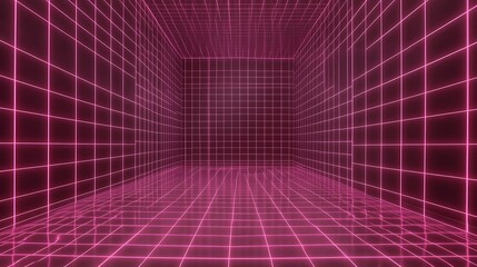 Obraz premium Futuristic interior space with glowing pink grid lines throughout