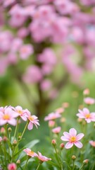 Fototapeta premium Spring Summer Creative nature background Pink flowers border vertical
