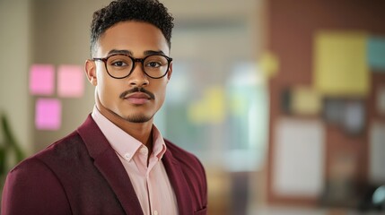 Fototapeta premium Confident Young Businessman in Stylish Attire, Modern Office Background