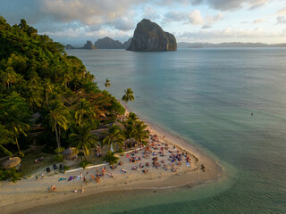 Popular beach of El Nido, Palawan during Golden hour.