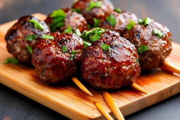 Skewered Beef Balls on Wood