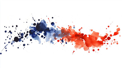 Vibrant Watercolor Splashes Create an Abstract Composition in White Background With Bold Red and Blue Tones