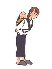 Obraz premium 赤ちゃんを抱っこするお母さんのイラスト