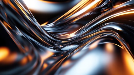 Abstract metallic flow, orange glow, dark background, digital art, website banner