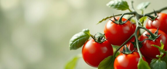 Cherry tomatoes with basil leaves cut out on transparent background
