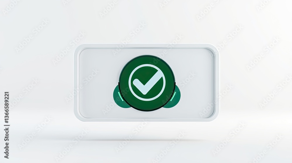 Poster green check mark inside circular object on white board