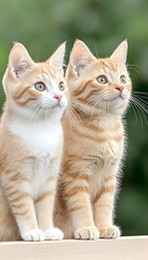 Two adorable ginger kittens sitting side-by-side, looking off into the distance