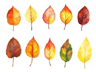 Autumn leaves collection nature watercolor art vibrant colors close-up