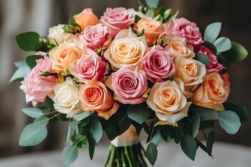 Obraz premium Vibrant Pastel Rose Bouquet.