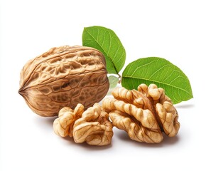 Walnuts with leaves on white background (8)