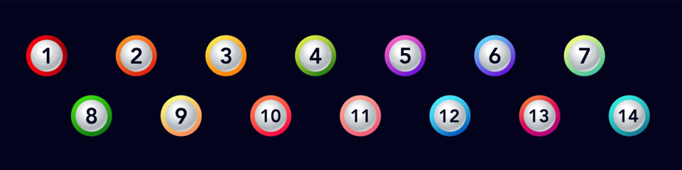 Bullet point icons with bright numbers for lists and presentations. perfect for clear steps.