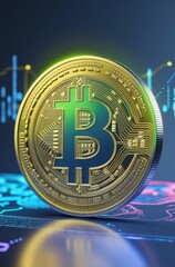 Fondo futurista y tecnol&oacute;gico con un bitcoin en el centro.