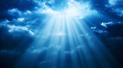 Fototapeta premium Ethereal blue light rays shining from above. Heavenly Illumination. Illustration