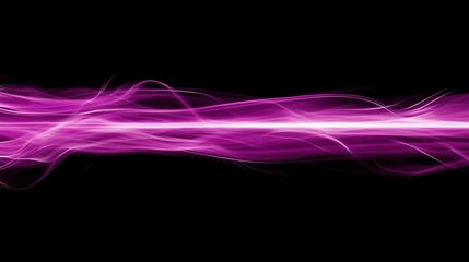 Abstract purple flowing lines over a stark black background are present