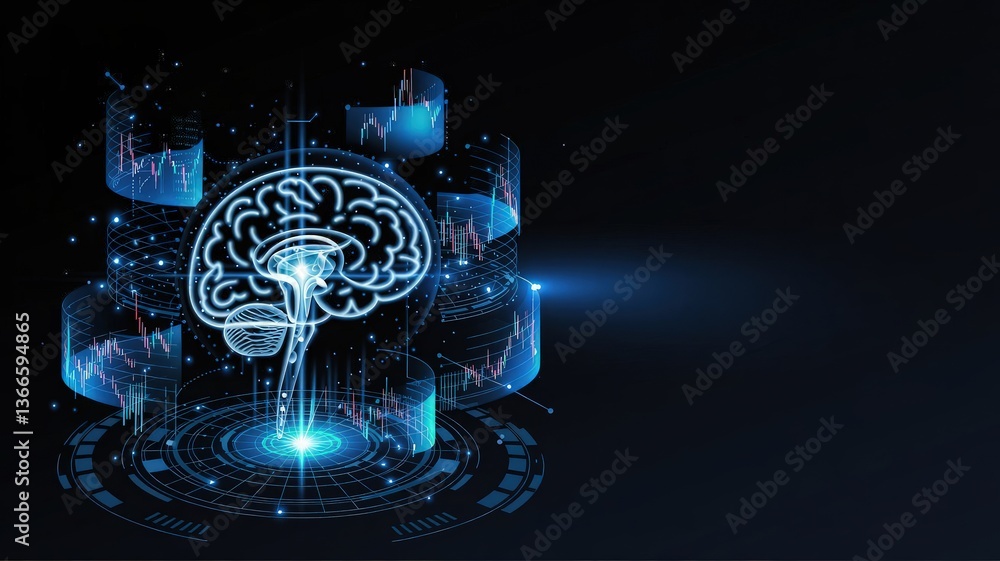 Aufkleber unveiling the mind: a mesmerizing digital rendering of the human brain is illuminated with captivati