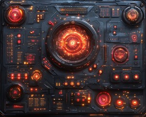Fototapeta premium Detailed close up of an illuminated futuristic control panel