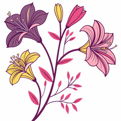 Vintage floral seamless pattern with pink lily and leaf vector illustration