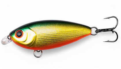Fishing lure, realistic bait, gold and green color, for catching fish.