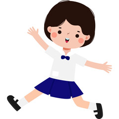 cute cartoon thai students jumping character, back to school, Illustration flat style Png	