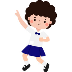 cute cartoon thai students jumping character, back to school, Illustration flat style Png	