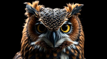 Fototapeta premium Majestic Great Horned Owl Close-Up Portrait with Expressive Eyes and Textured Feathers