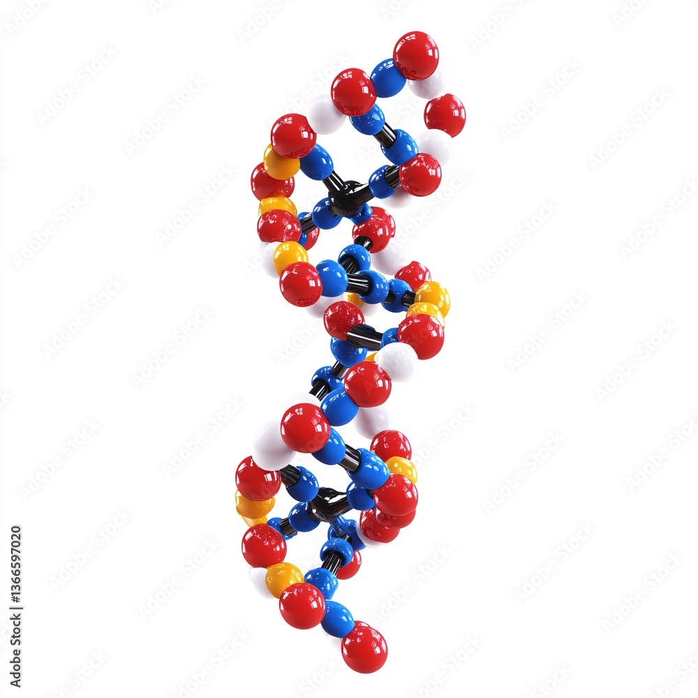 Poster close-up view of a three-dimensional dna model emphasizing molecular bonds and sequences