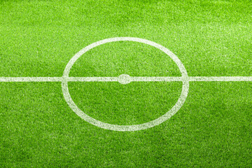 Football field with markings on green turf