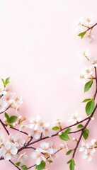 Obraz premium Delicate white cherry blossoms arranged as a spring border against a soft, pastel background, petals, soft, floral