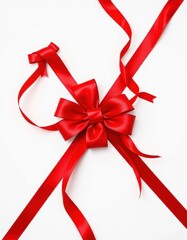 Intricate red ribbons & bow composition, isolated on white background, texture, red ribbon, love