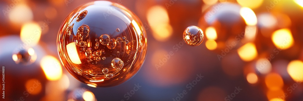 Poster abstract floating spheres with glossy reflections in a vibrant color palette