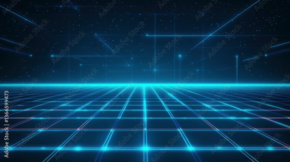 Poster abstract perspective grid with glowing lines in futuristic space scene