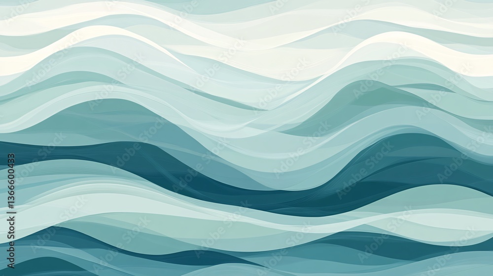 Poster serene abstract design featuring wavy patterns in ocean-inspired colors