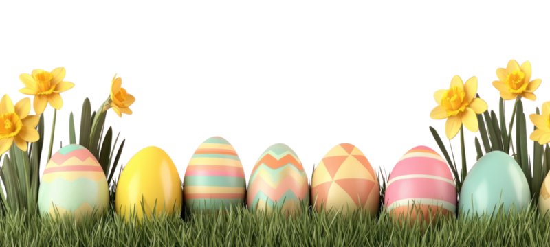 PNG Easter eggs and rabbit illustration background daffodils.