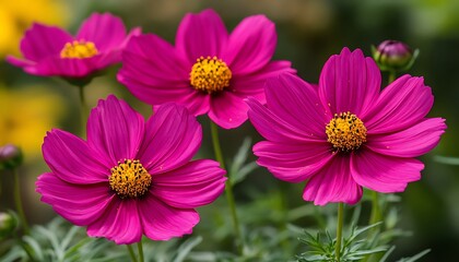 Obraz premium Vibrant Pink Cosmos Blossoms in Garden.