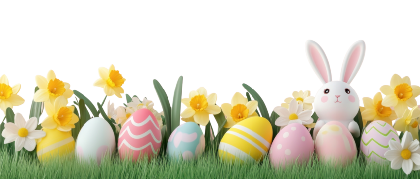 PNG Easter eggs and rabbit illustration pastel colors.