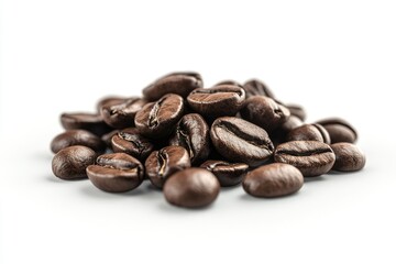 Fototapeta premium Pile of Roasted Coffee Beans on White Background Studio Shot
