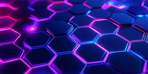 Fototapeta premium Bright Neon Hexagonal Grid Design on a Stunningly Deep Blue Background