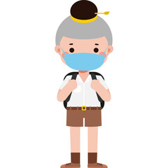 Cute Cartoon Thai student wearing face mask to protect against pm 2.5 dust Illustration flat style png