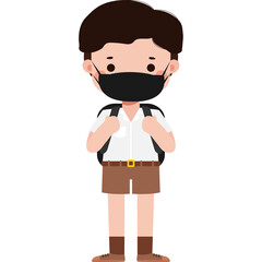 Cute Cartoon Thai student wearing face mask to protect against pm 2.5 dust Illustration flat style png
