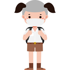 Cute Cartoon Thai student wearing face mask to protect against pm 2.5 dust Illustration flat style png