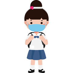 Cute Cartoon Thai student wearing face mask to protect against pm 2.5 dust Illustration flat style png