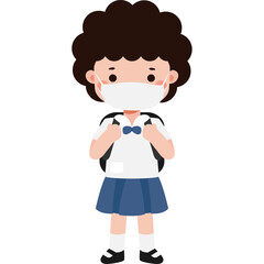 Cute Cartoon Thai student wearing face mask to protect against pm 2.5 dust Illustration flat style png