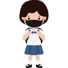 Cute Cartoon Thai student wearing face mask to protect against pm 2.5 dust Illustration flat style png