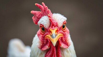 Close-Up High-Resolution Chicken Headshot with Detailed Eyes, Comb, and Wattles